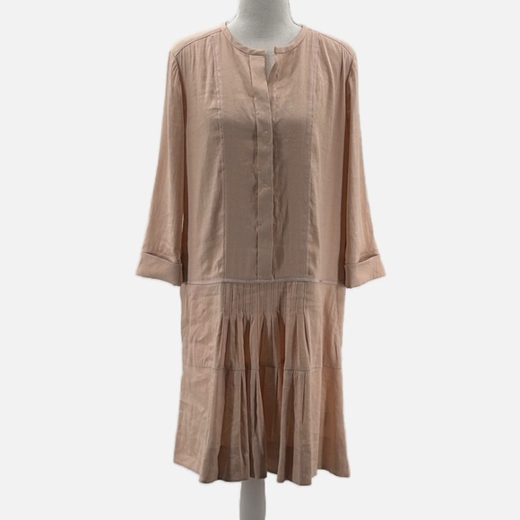 Vince Linen Blend Drop Waist Pleated Skirt Dress in Peach - Size 8 - Picture 1 of 7